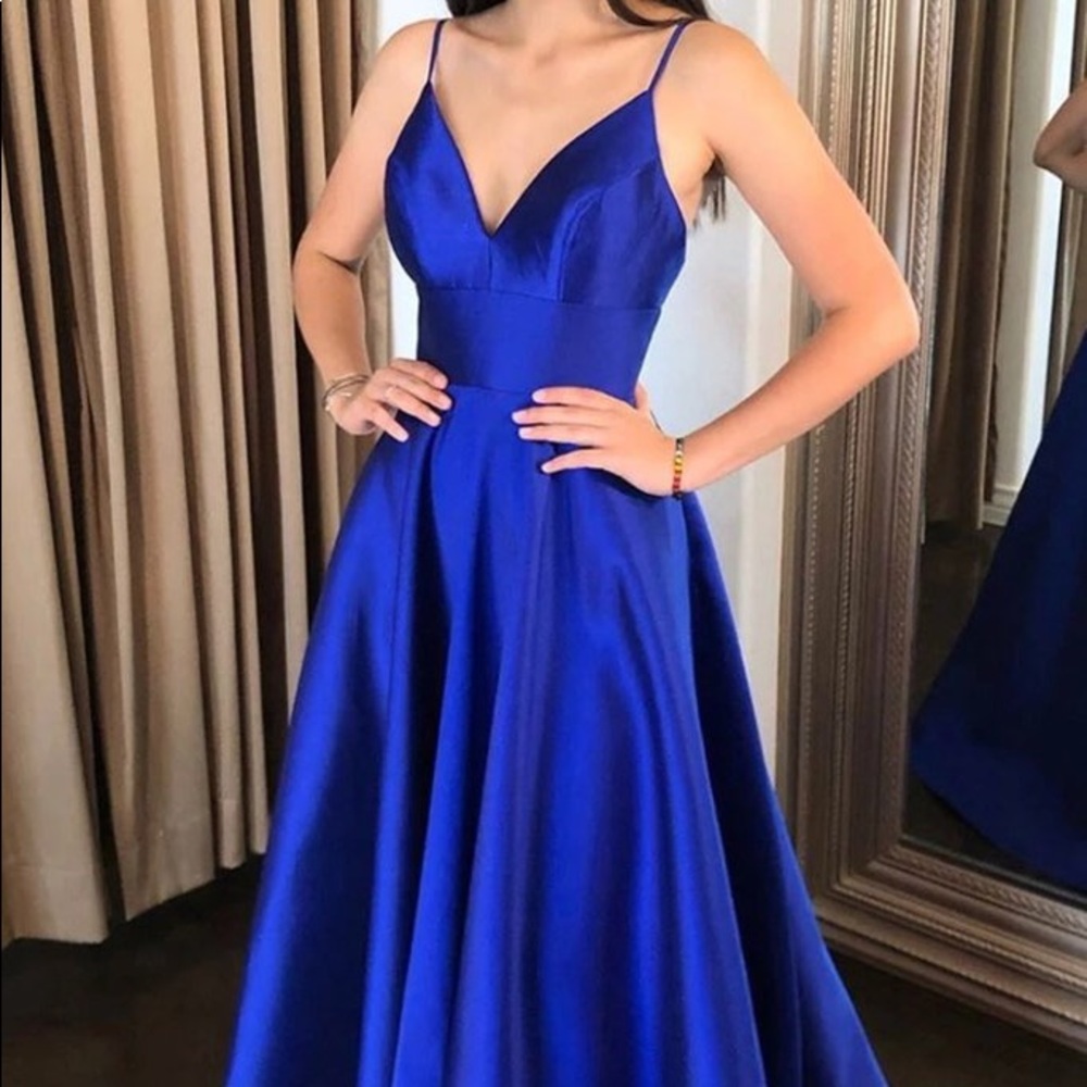 BLUE SATIN PROM DRESS